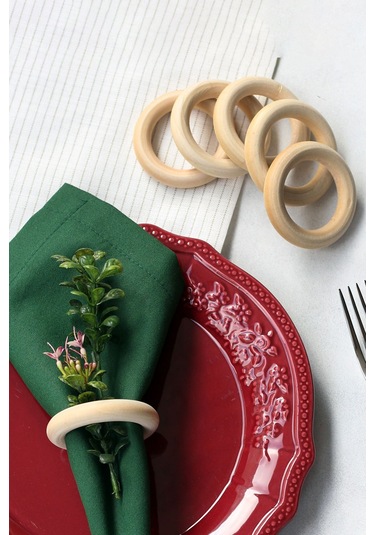 6'lı Ham Ahşap Renk, Sunum Doğal Peçetelik, Halka Peçete Yüzüğü Makrome Halkası Kahverengi