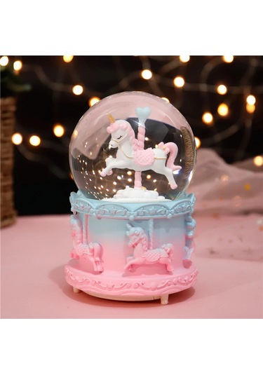 Atlı Karınca Işıklı Müzikli Kar Küresi - Pembe