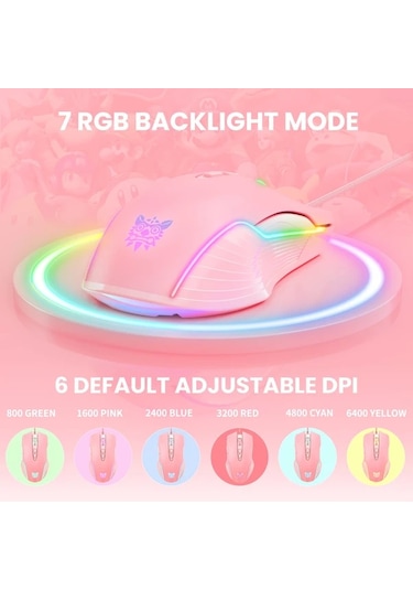 Besthome1 Onıkuma Cw905 Pembe Usb Optik Oyun Mouse Mekanik Oyuncu Bilgisayar Laptop İçin Besthome1