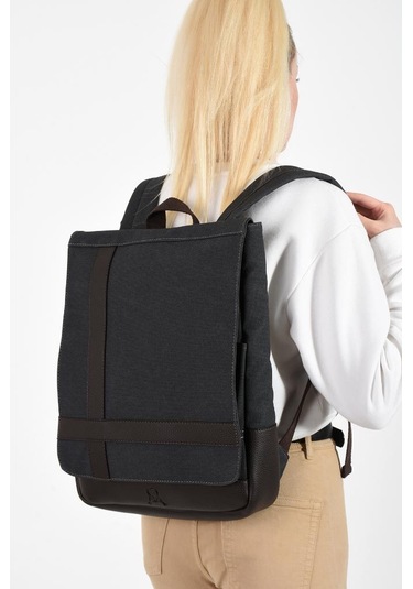 Kadın Sırt Çantası 35 22 Cm Kanvas Kumaş Laptop Bölmeli Business Sırt Çantası Okul Çantası Mega Bag Antrasit