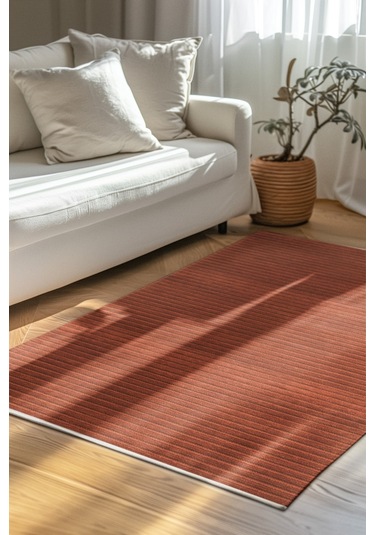 Lidya Turuncu Kaymaz Tabanlı Pamuk Dokuma Kilim, Yıkanabilir, Antialerjik, Kadifemsi Yapı Turuncu