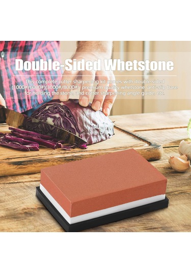 Symbee Çift Taraflı Taşlama Taşı - 3000 & 8000 Kırmızı-beyaz - Kaymaz Tabanlı Pratik Bıçak Bileme Seti
