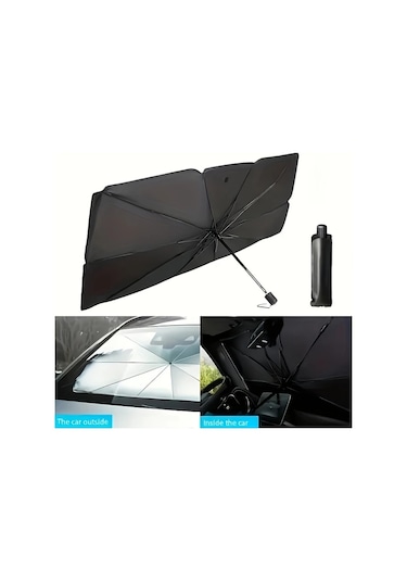 Boatshop1 Premium Titanyum Gümüş Siyah Güneş Şemsiyesi 1 Adet Araba Güneşlik Ön Cam Isı Yalıtımı Uv Koruma Tüm Modeller İçin