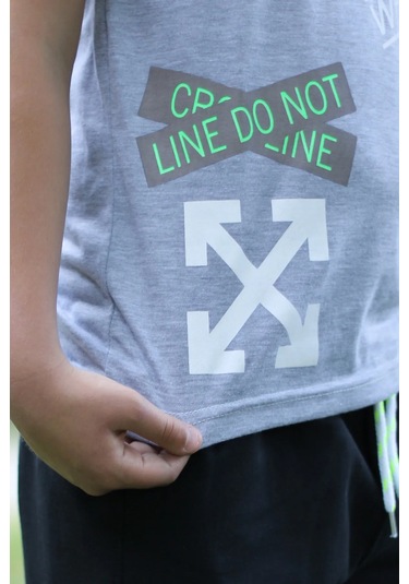 Off White Baskılı %100 Pamuk Gri Erkek Çocuk T-shirt 9-16 Yaş Gri