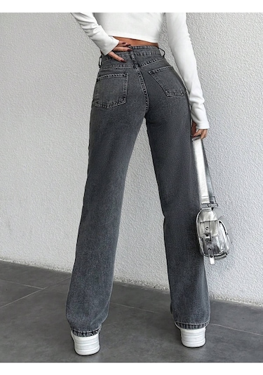 Kadın Straıght Denim Pantolon Gri