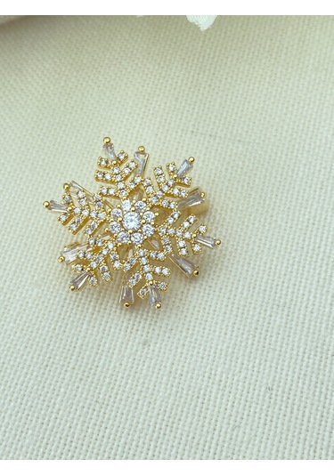 Broş Kar Tanesi Model Full Zirkon Taşlı Gold