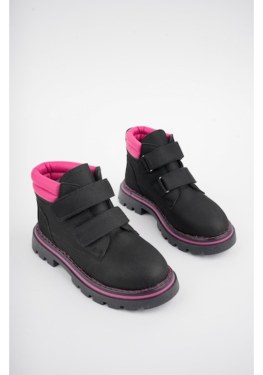 Muggo Gadget Garantili Çocuk Unisex Rahat Kalıp Soğuğa Dayanıklı Cırtlı Bot Siyah - Pudra
