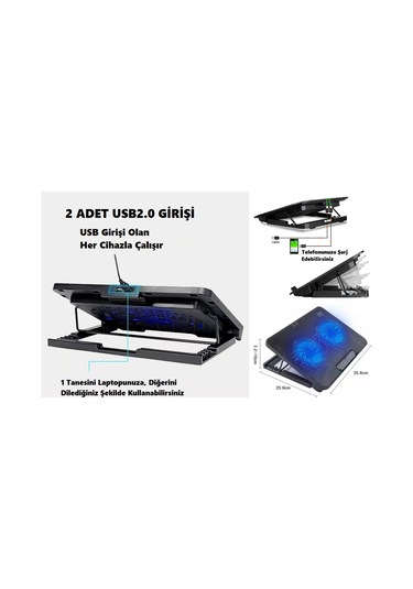 N99 Çift Fanlı Laptop Soğutucu Led Işıklı Ayarlanabilir Dizüstü Bilgisayar Standı