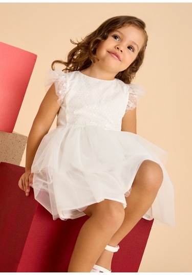 Mayoral 3914 Kız Çocuk Ekru Tüllü Elbise Ekru