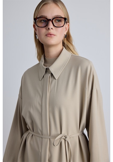 Manuka Geniş Yaka Kadın Tunik - Bej