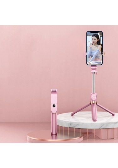 Cbtx Xt06 Canlı Güzellik Bluetooth Tripod Selfie Stick Pembe
