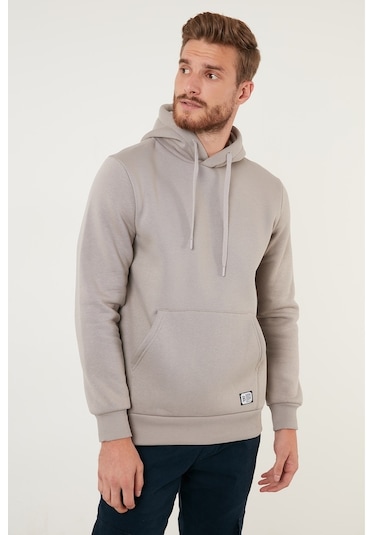 Buratti Regular Fit Kapüşonlu Kanguru Cepli Içi Tüylü Yumuşak Şardonlu Erkek Sweat 5905281 Kül