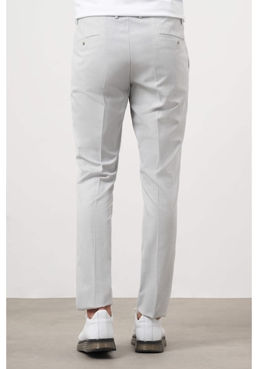 Morven Erkek Gri Poliviskon Trend Düz Slim Fit Nervürlü Lastikli Pantolon Gri