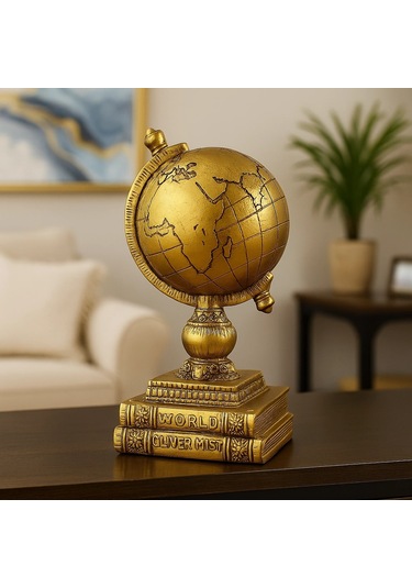 Kahve Ve Gold Antik Görünümlü Dünya Küresi Biblo 27x15