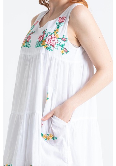 Kolsuz Vual Ahsen Nakışlı Midi Boy Elbise Beyaz Byz-beyaz Beyaz