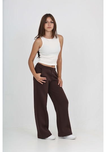 Toontoy Kız Çocuk Nervür Detaylı Eşofman Alt Kahve