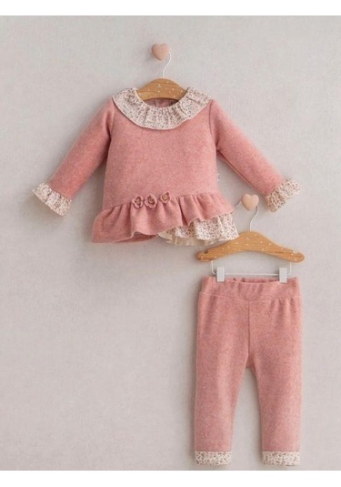 Kız Bebek Çiçek Desenli 2 Li Takım-15268 Pembe