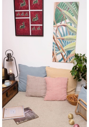 Peraluna Foam Pıllow Şifon Şerit Triko Yastık Kılıfı 45x45 Cm Pudra - Pudra