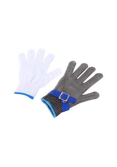 Mufunye L Beden Mavi Kanca Inox Tel Eldiveni - Kesiciye Dayanıklı, Çizik Koruyucu, Tek Adet Sağ/sol El Uyumlu