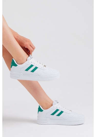 Tonny Black Unisex Beyaz Yeşil Yanı Çizgili Bağcıklı Rahat Kalıp