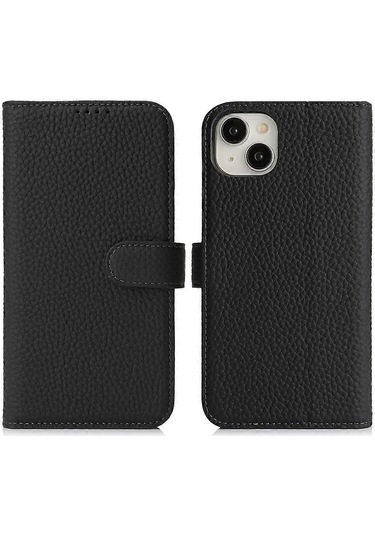 İphone 13 Mini Stand Kılıf Litchi Dokulu Hakiki İnek Derisi Cüzdan Telefon Kılıfı Rfıd İle Uyumlu Çok Renkli