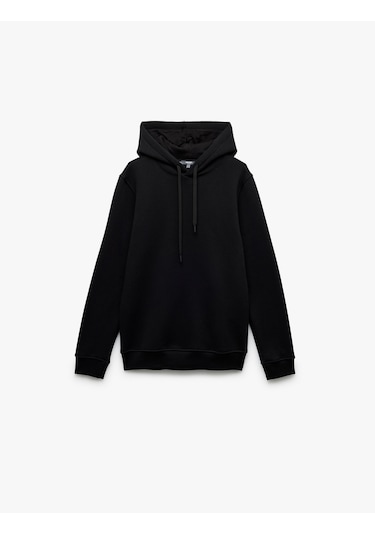 Koton Şardonlu Uzun Kollu Basic Kapşonlu Sweatshirt Siyah 6wam70015mk Siyah