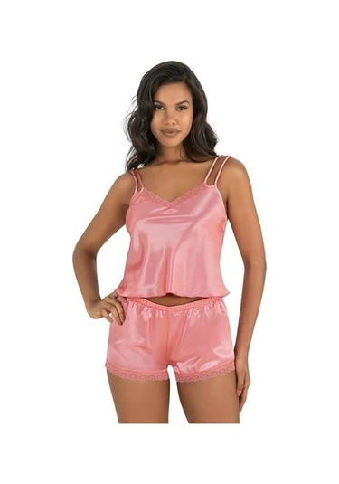 Mercan Saten Şort Takımı 9210 Mercan