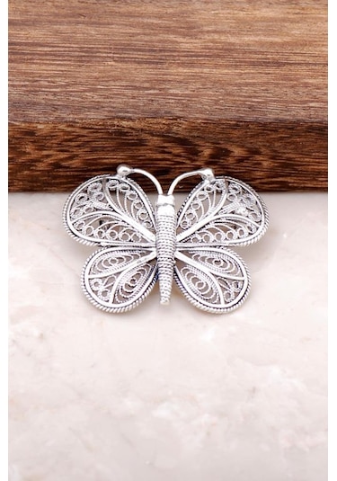 Telkari İşlemeli Kelebek Tasarım Gümüş Broş 288