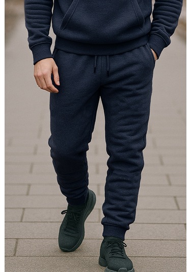 Erkek Paçası Ve Beli Lastikli Üç İplik Şardonlu Eşofman Altı 0341 Lacivert Lacivert