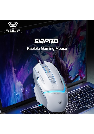 Aula S12 Pro 12800 Dpı 8 Tuşlu Makrolu Kablolu Optik Gaming Oyuncu Mouse Beyaz Diğer