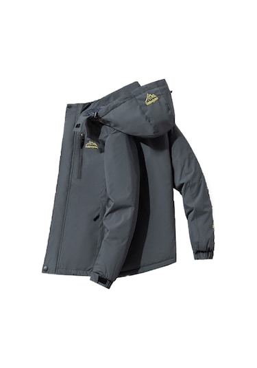 Ikkb Erkek Sonbahar Ve Kış Polar Kalın Su Geçirmez Ceket Gri