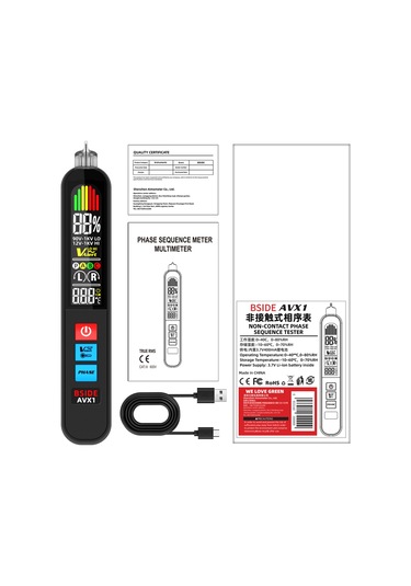 Yifomall Bsıde Avx1 Siyah Iki İşlevli Faza Sırası Testeri Ve Voltaj Tespit Kalemi - Dijital Ekran, Akıllı Tanı, Usb Şarjlı Batarya