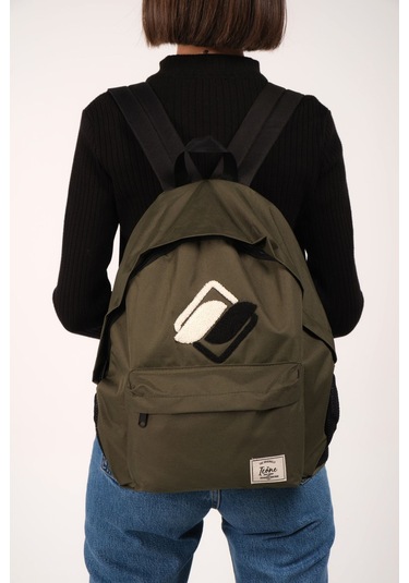 Haki Önü Nakışlı Laptop Bölmeli Unisex Sırt Okul Çantası Back To School haki