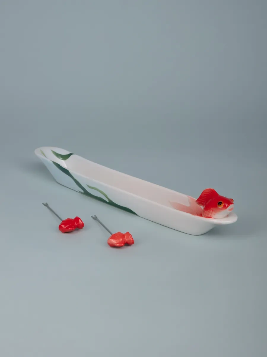 Lefard 30 Cm Altın Balık Servis Tabağı Çatallı 149185631 Beyaz