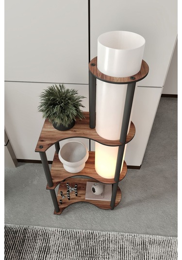 Ravilo Estilo Dor Dekoratif Raflı Lambader Ceviz Ceviz