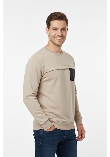 Baglan Erkek Mevsimlik Sıfır Yaka Sweatshirt Bgl-st04864 Taş