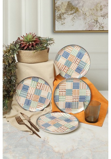 Keramika Etnik Hitit Pasta Tabağı 20 Cm 4 Adet 22552 Çok Renkli