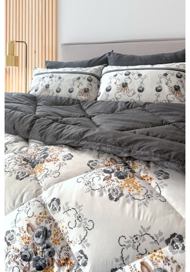 Alla Turca 4 Yastık Kılıflı Çift Taraflı Desenli Uyku Seti-kanaviçe Antrasit