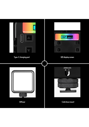 Andoer N69 Rgb Taşınabilir Fotoğrafçılık Led Video Işığı Siyah Siyah