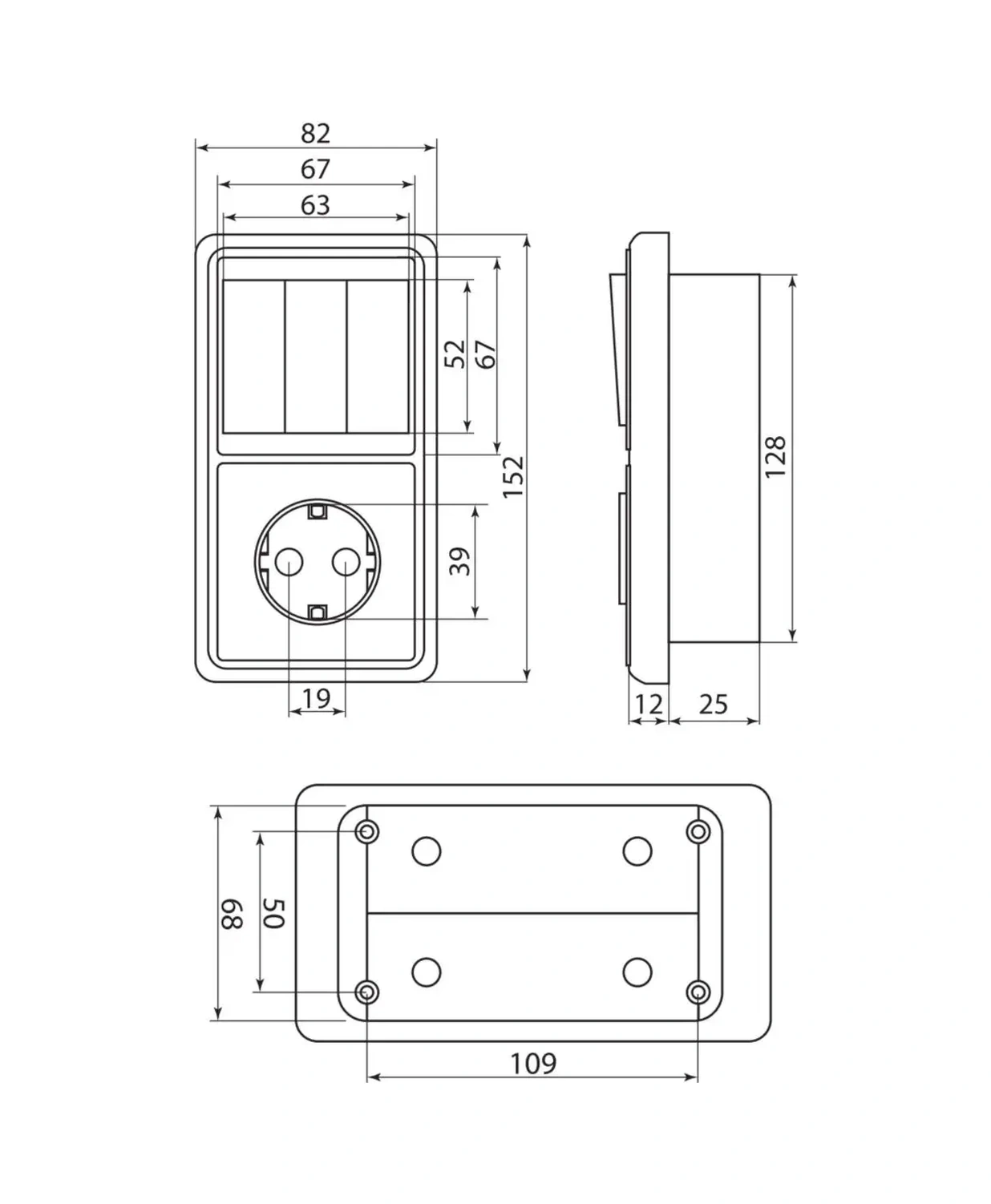 Tdmelectric Üç Tuşlu Anahtarlı Priz Bloğu 122035960 Gömme Model