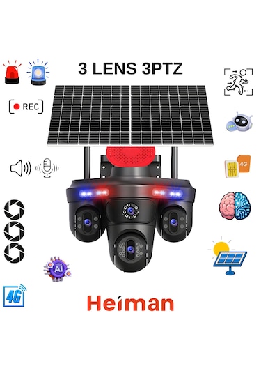 Hm-878 3 Lens 3ptz 4g Sim Kartlı 2 Güneş Panelli Kamera