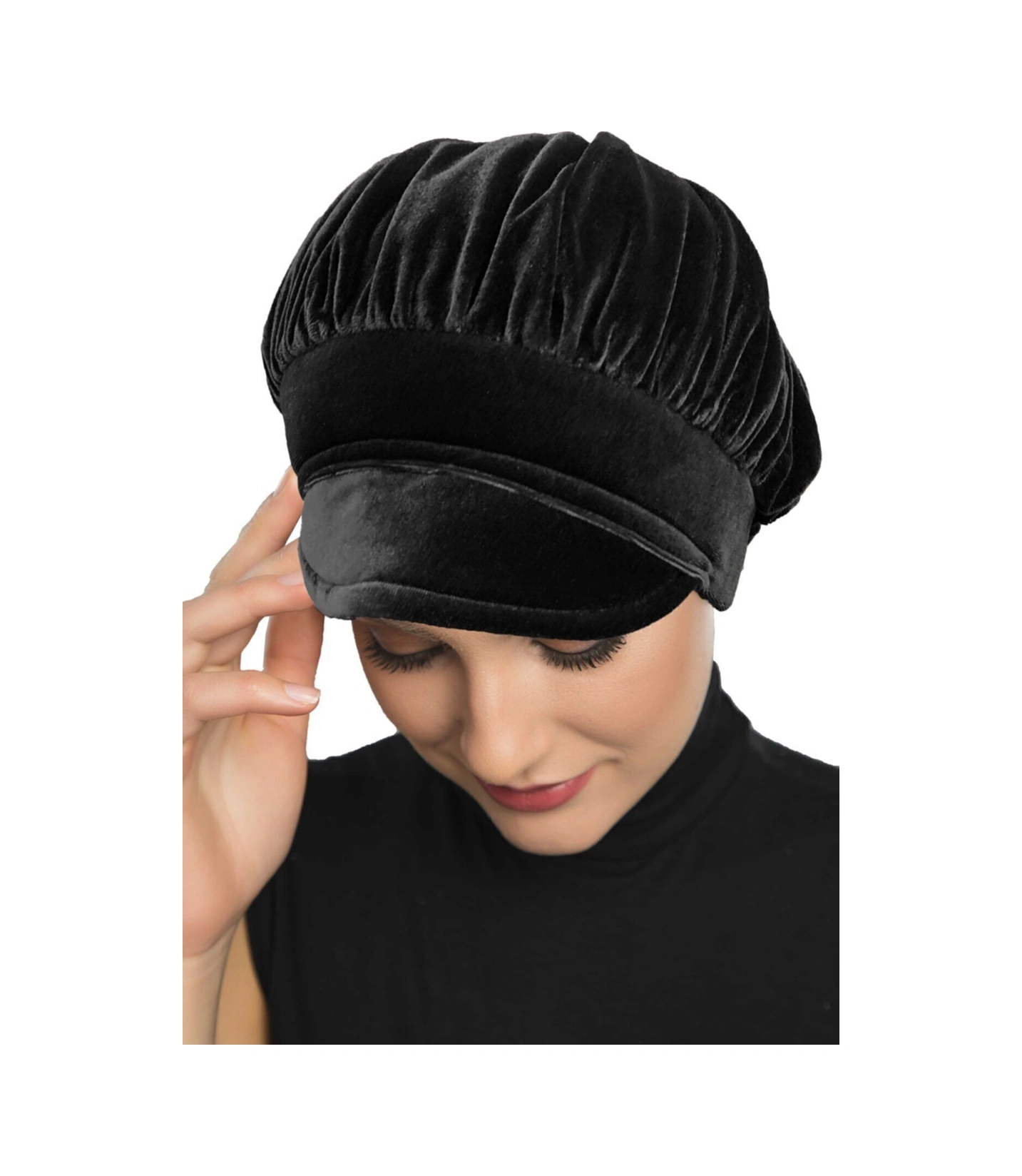 Kadife Şapka Toka Detaylı Siyah Hazır Türban Tesettür Bone Siyah