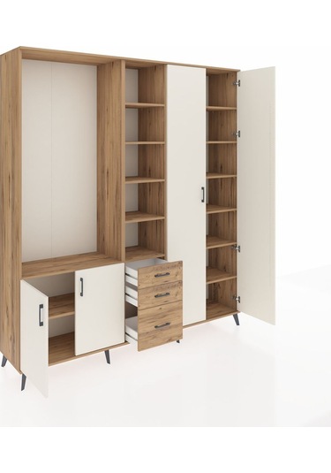 Hyperion Dolap 13 Raflı 3 Çekmeceli 4 Kapaklı 220x44x243 Çam-aytaşı/çam Aytası/atlas Çam