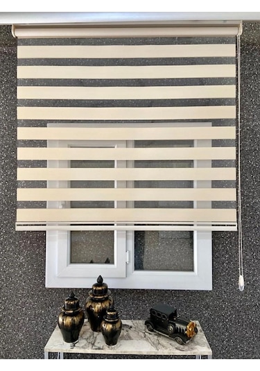 Bambu Krem Zebra Stor Perde Etek Dilimsiz Krem