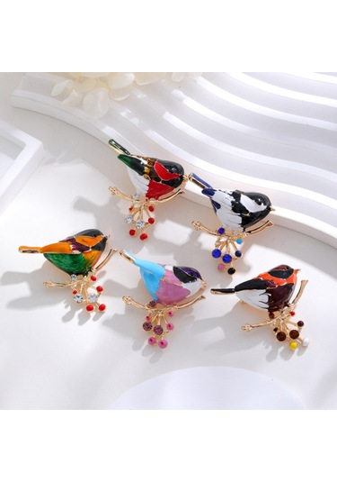 Mufunye Alloy Kuru Yağlama工艺 Kuş Desenli Broş - Rhine Kristal Ve İpek İçeren, Kc Altın Kaplama, 3.6x4cm, 10.6g, Modern Minimalist Stile Uygun Kahverengi