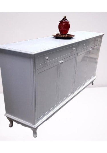 Konsol Klasik Model Tv Sehpa 90386 Ahşap Mdf Parlak Beyaz Boya El Yapım