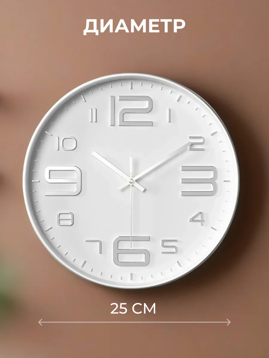 Casy Market Mutfak İçin Yuvarlak Sessiz Duvar Saati 25 Cm 373668686 Beyaz