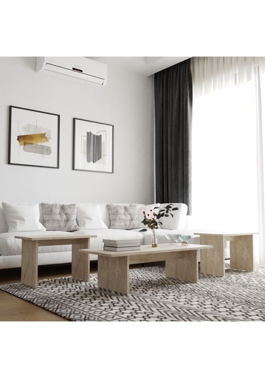 Olive 3'lü Orta Zigon Sehpa Takımı Traverten Desenli Traverten