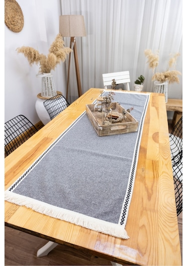 Dnc Home Tekstil Ndchome Gri Antrasit Siyah Şeritli Püsküllü Runner
