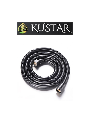 Kustar Siyah 1,5m Örgülü Duş Hortumu Ve 90 Derece Ayarlanabilir Siyah Duş Askısı 2'li Set Siyah